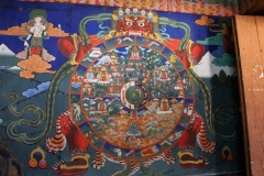 Thangka Faro dzong Bhutan met kinderen
